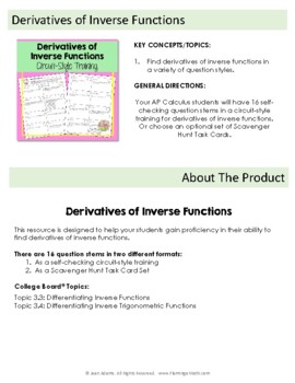 Derivatives of Inverse Functions Circuit-Training & Scavenger Hunt - Image 2