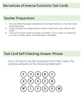 Derivatives of Inverse Functions Circuit-Training & Scavenger Hunt - Image 3