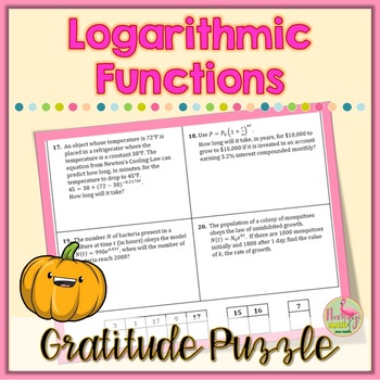 Logarithmic Functions Gratitude Puzzle Activity